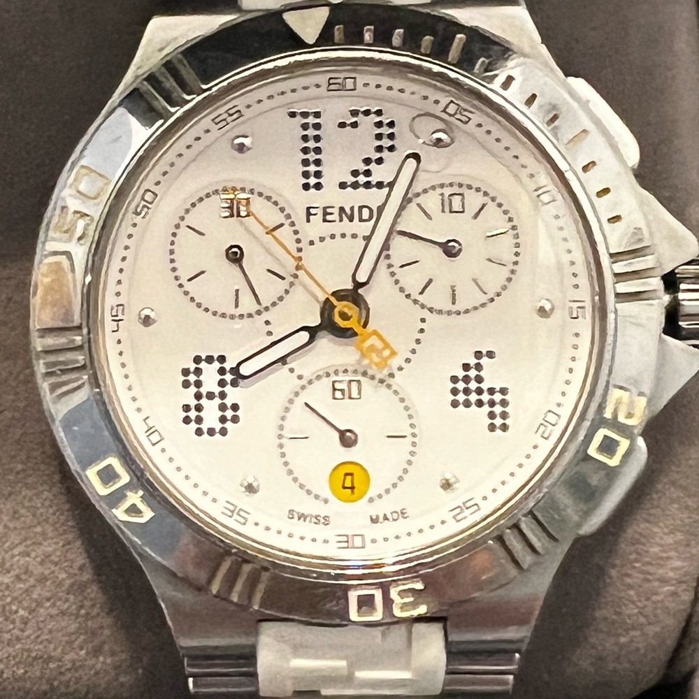 Fendi Watch White Rubber/ Chrome Monogram Band. Original Fendi Box